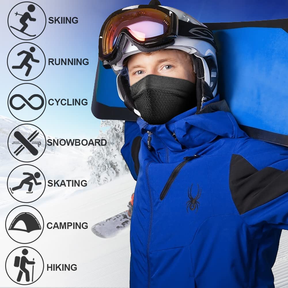 WTACTFUL Winter Neck Gaiter Neck Warmer Half Face Ski Mask Thermal Cover Shield for Cold Weather Windproof Tube Bandana Balaclava for Running Skiing Snowboarding Cycling Motorcycle Riding All Black