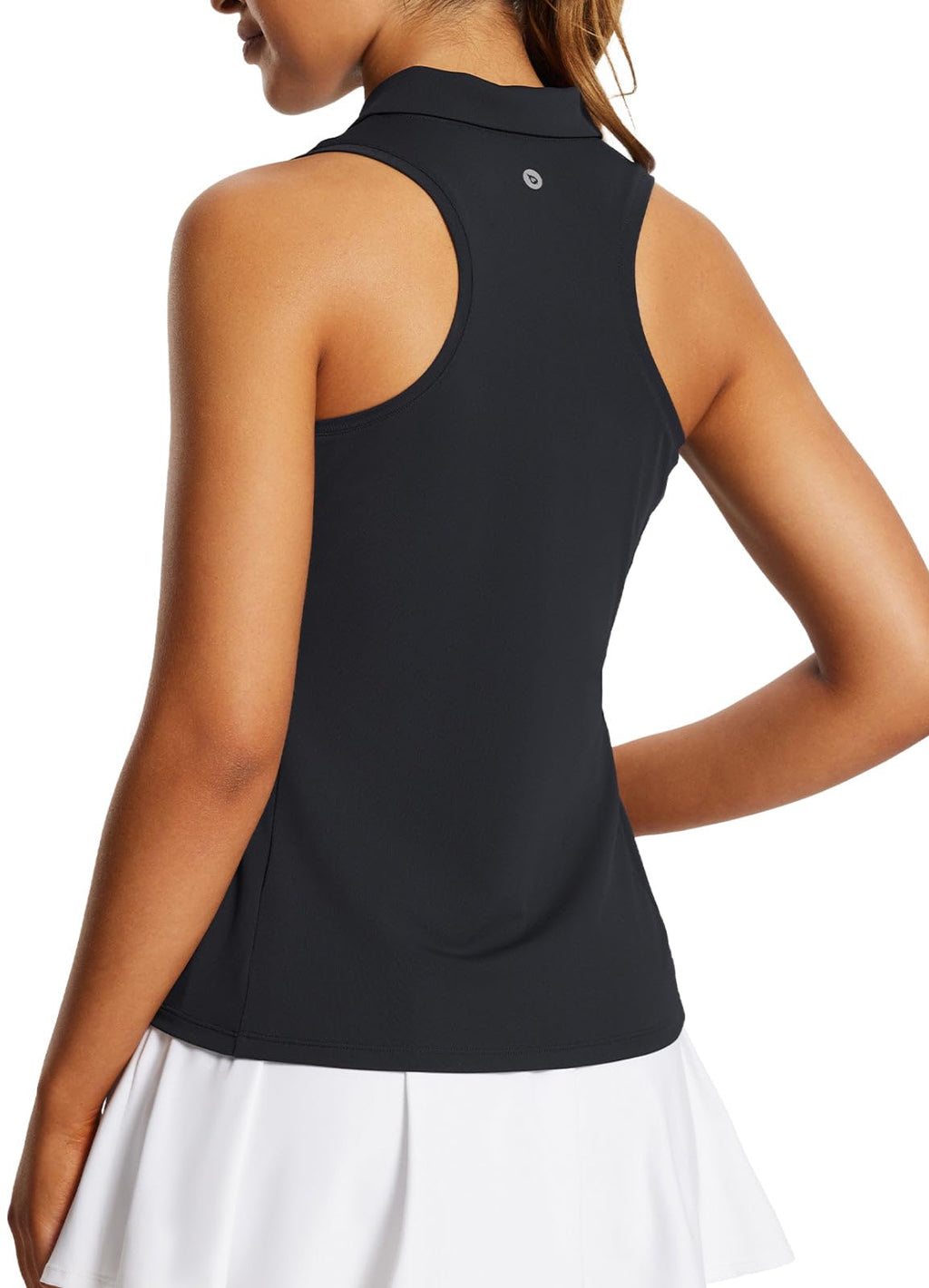 baleaf Women's Golf Shirts Sleeveless Polo with Zipper Collar Black-M