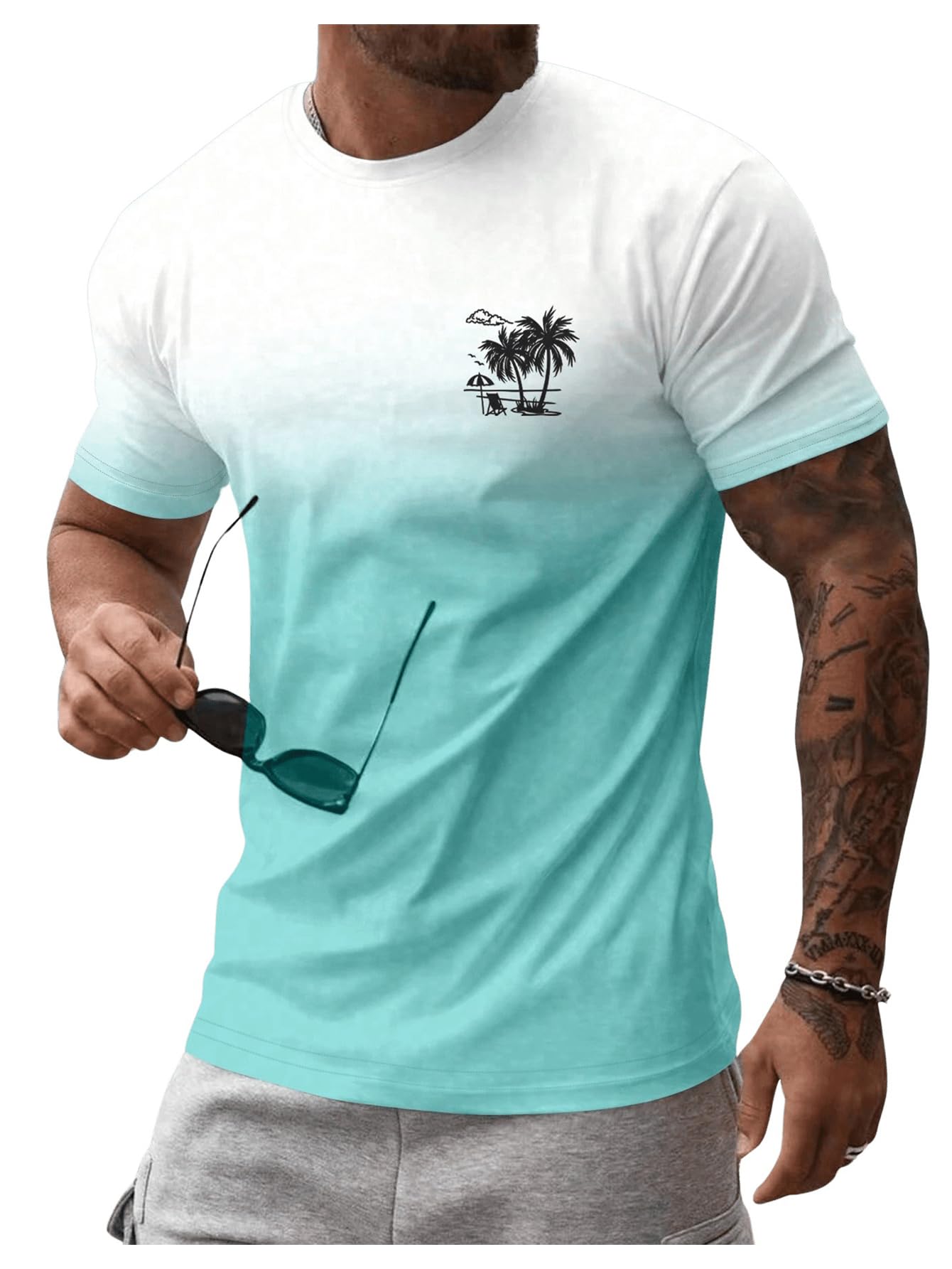 SOLY HUX Men's Short Sleeve Graphic Tees Summer Crewneck Top Shirt Beach Vacation T-Shirts Mint Green Multi Large