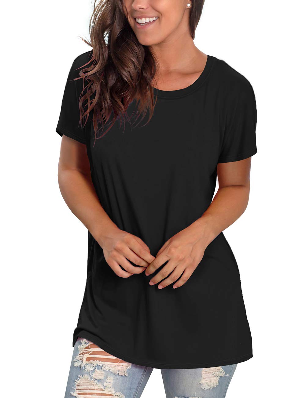 Tshirts for Women Short Sleeve Summer Tops 2024 Trendy Black Womens T Shirts Loose Fit XL