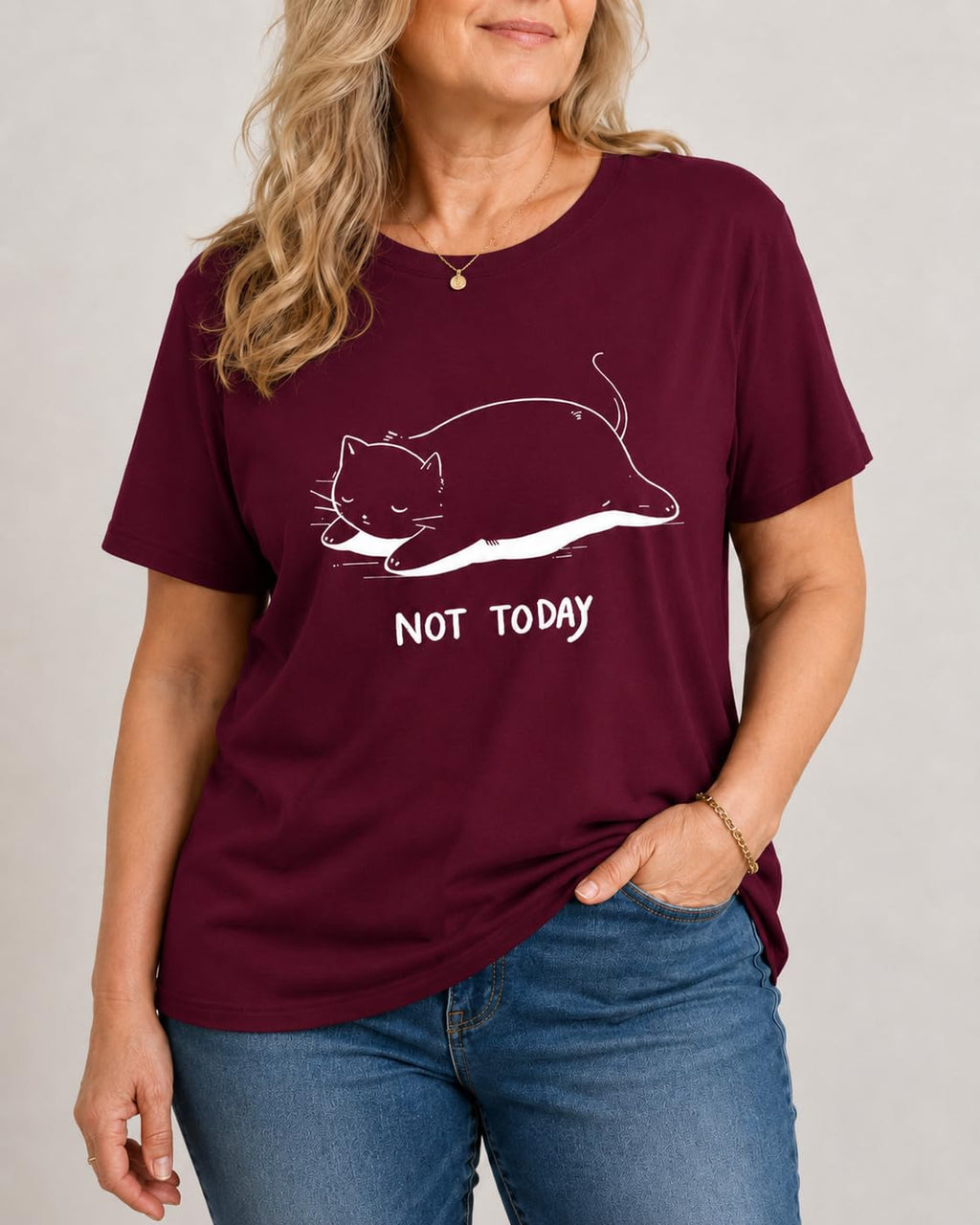 Women's Not Today Cat Shirt Funny Graphic Print Tee Teen Girl Short Sleeve Crewneck Casual for Cat Lovers