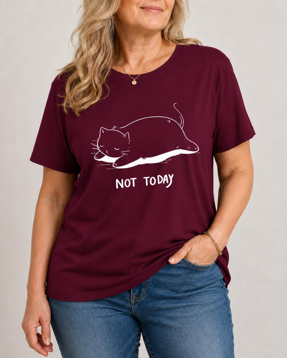 Women's Not Today Cat Shirt Funny Graphic Print Tee Teen Girl Short Sleeve Crewneck Casual for Cat Lovers