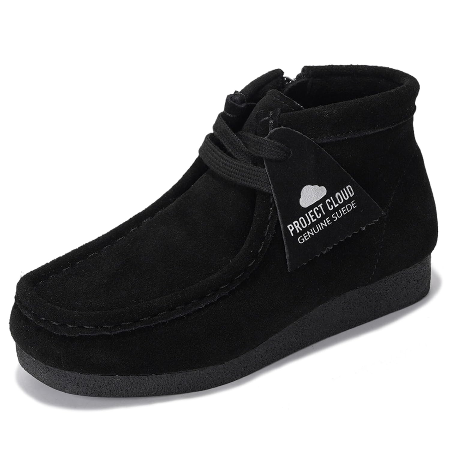 Project Cloud Kids Boots 100% Genuine Leather Chukka Non-Slip Fall Shoes Girls Boots for Kids with Memory Foam Insole & Gum Rubber Sole Boys & Girls Shoes (KidsWallyboot BLKSDE,4)