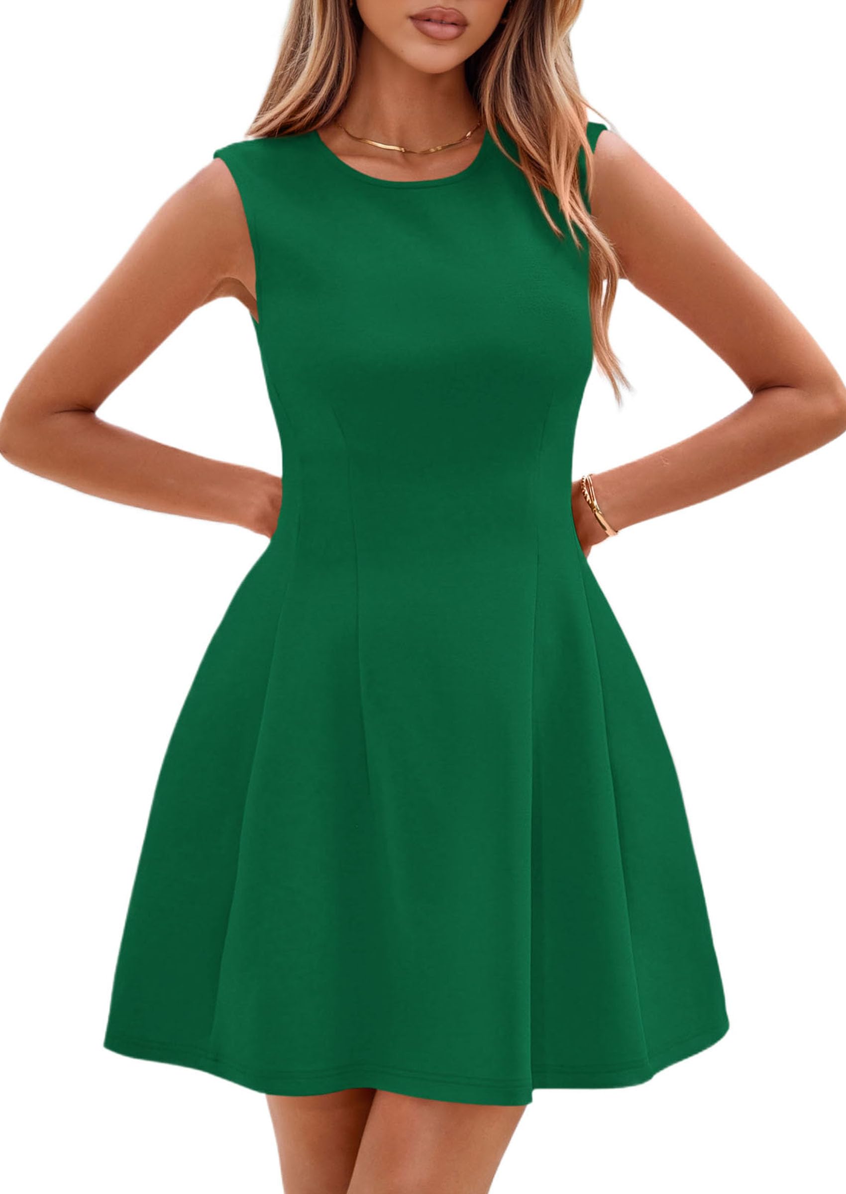 PRETTYGARDEN Summer Dresses for Women 2026 Elegant Classy Spring A Line Business Casual Work Graduation Cocktail Short Dress (Green,XX-Large)