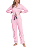 Veseacky 100% Cotton Pajamas for Women Set Long Sleeve Button Down Sleepwear Soft Pjs Lounge Sets with Pockets (Pink,XS)