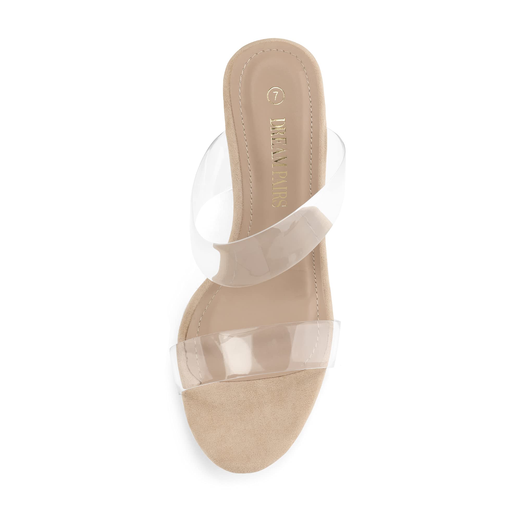 DREAM PAIRS Women's Clear Two Strap Open Toe High Block Chunky Slip on Dress Heel Sandals,Size 7,Nude/Clear,DHS217