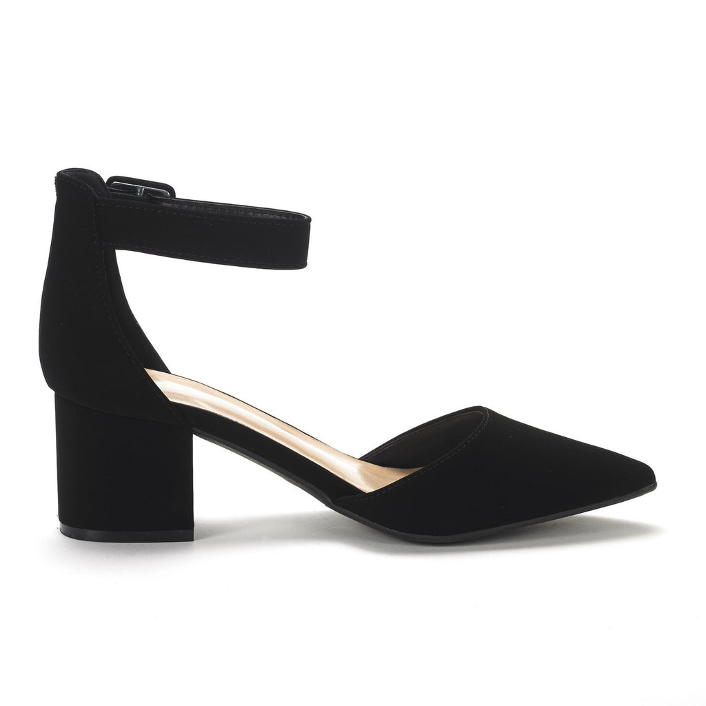DREAM PAIRS ANNEE Pointed Toe Low Chunky Heels Pump Shoes,Size 10,Black/Nubuck,ANNEE