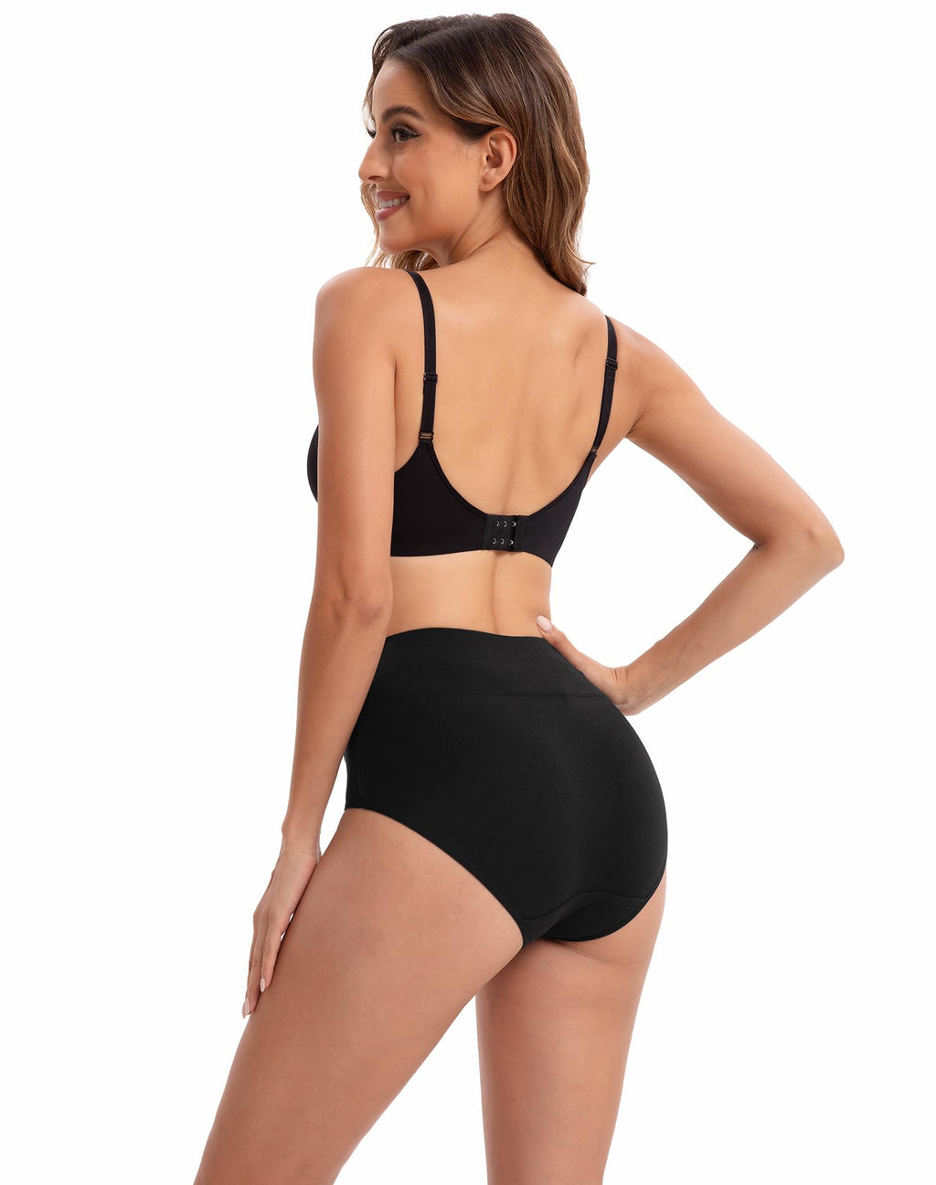 INNERSY Women's High Waisted Underwear Cotton Panties Regular & Plus Size 5-Pack(L,5 Black)