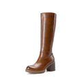 DREAM PAIRS Women's Knee High Boots Chunky Platform Heel Round Toe Boots for Women Side Zipper Stylish Comfortable Tall Boots,Size 9,Brown,DWUMKB2516
