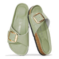 Project Cloud 100% Genuine Leather Sandals Women Dressy Beach Essentials Slides for Women Footwear-Lightweight with Memory Foam Insole Sandals for Women 2026-Womens Slides (Mykonos,PISTACHIO,10)