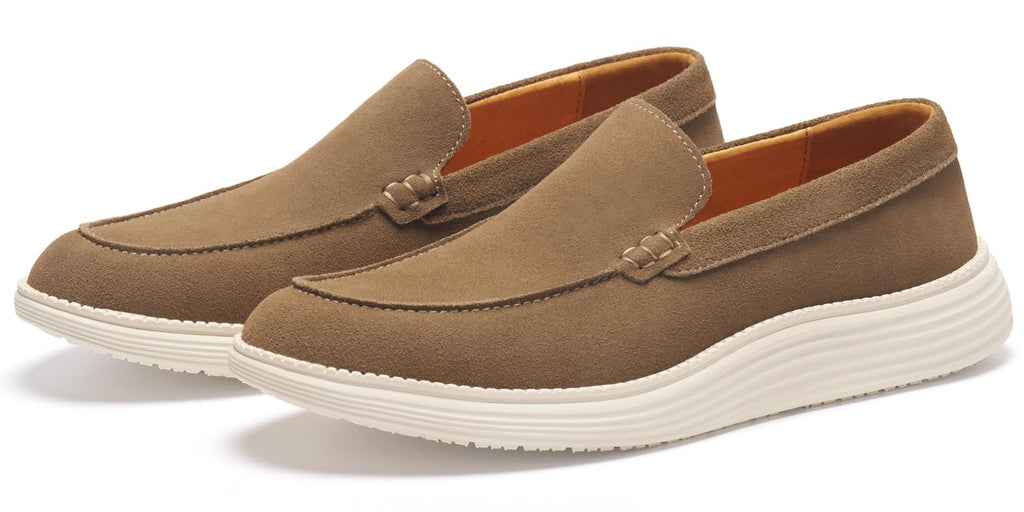 Journey West Men's Comfort Casual Slip-on Suede Leather Loafers Shoes for Men Beige US 7.5