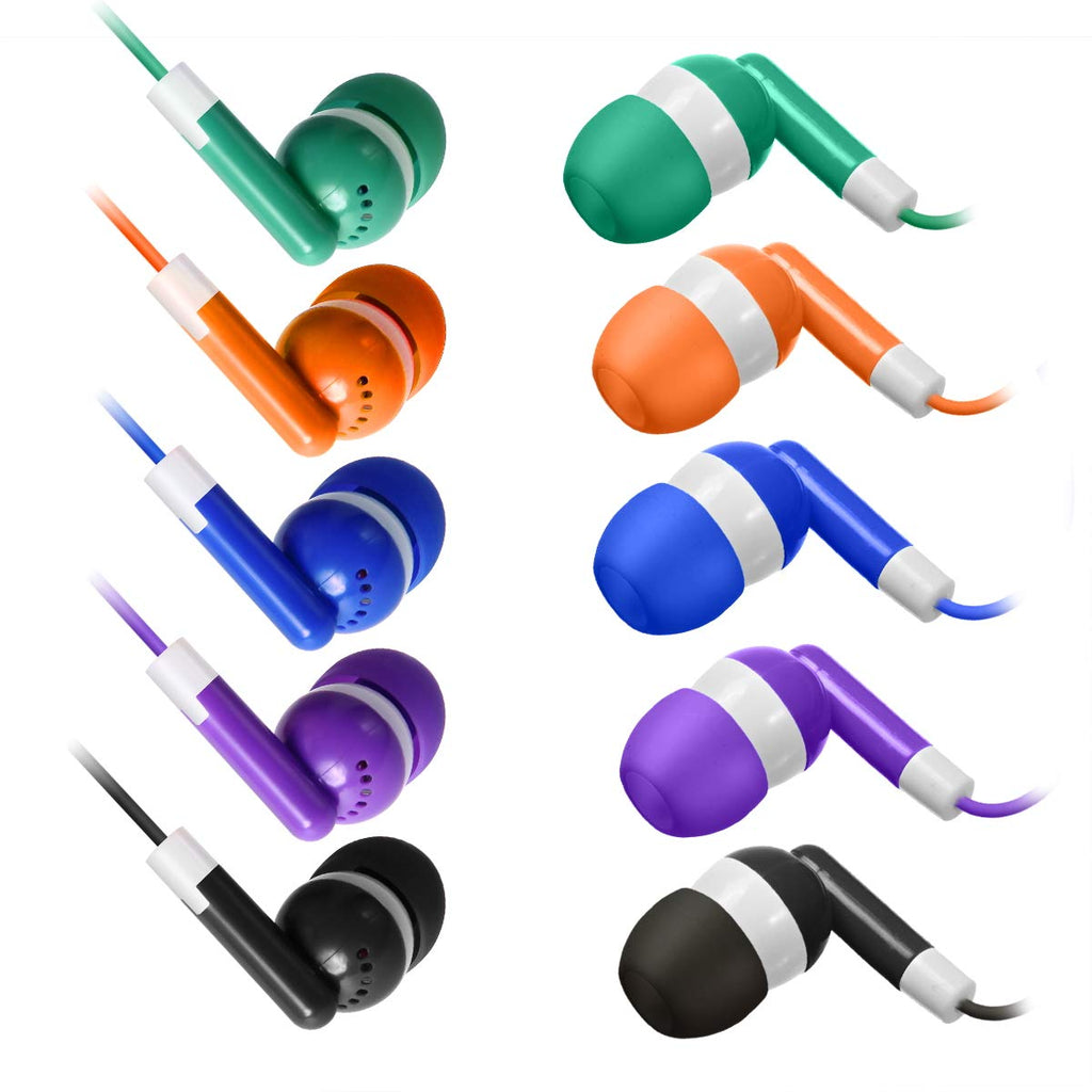 Keewonda 30 Pack Multi Color Earbuds for Kids, In-Ear, Wired, 5 Colors (Black, Blue, Orange, Green, Purple), Compatible with iPads/Mac/PC/Chromebook/Fitness & Audio Equipments