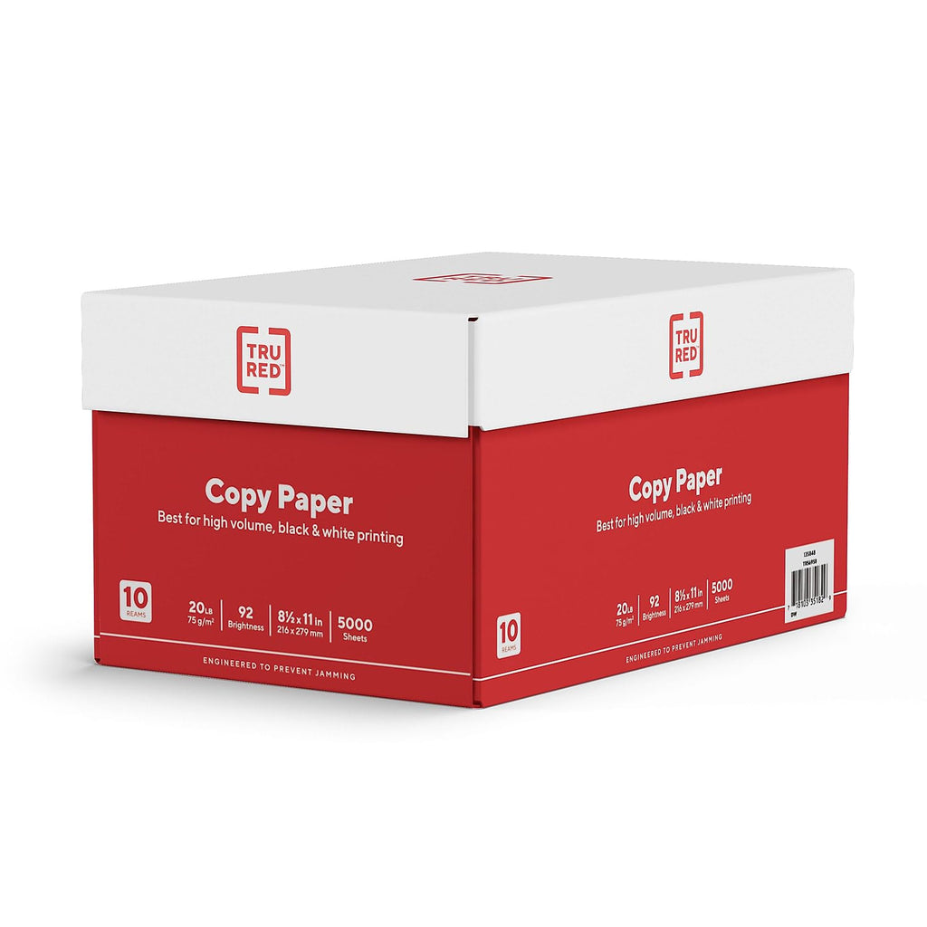 TRU RED 8.5x11 Copy Paper 20 lb. 92-Bright 5000 Sheets/Carton, For Office, School & Home