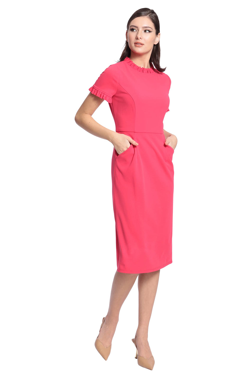 Maggy London Women's Ruffle Collar Slant Pocket Sheath Dress