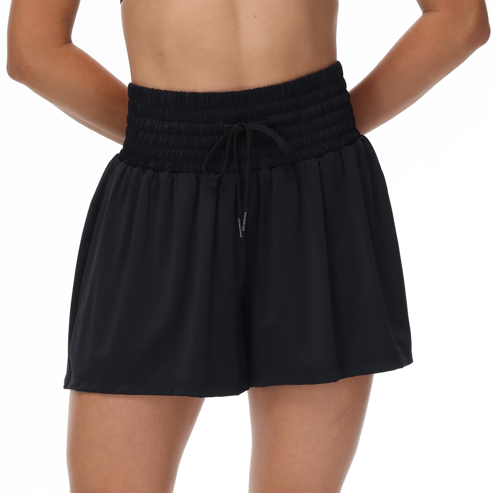 Flowy Athletic Shorts for Women Workout Running Gym Yoga Sport Short Pants Sweat Tennis Skirt Skort High Waisted with Pockets Biker Spandex Cute Comfy Lounge Trendy Clothes Casual Summer Black S