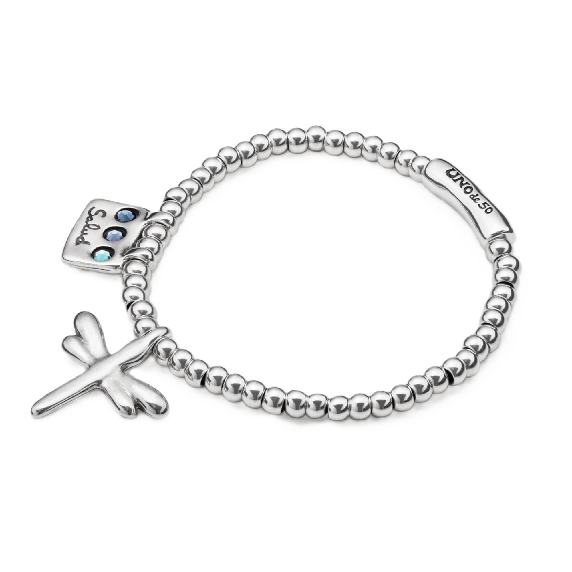 Uno de 50 HEAL-ME Dragonfly Bracelet, Sterling Silver-Plated, Faceted Crystals