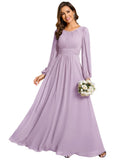 Ever-Pretty Women's Crewneck Long Lantern Sleeves Floor Length A-Line Pleated Chiffon Formal Dress Frosted Lilac US08