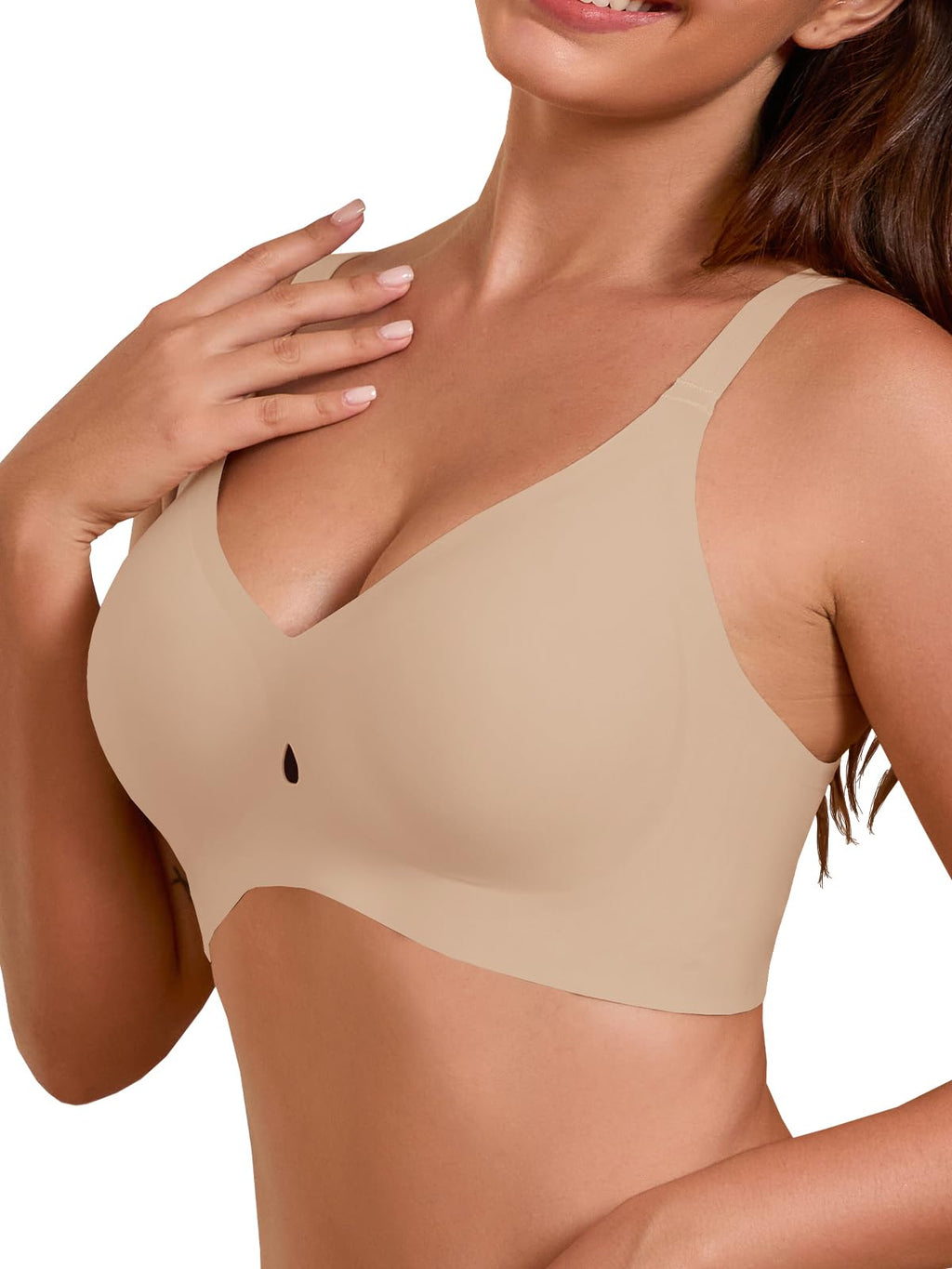 COCOMARTS Jelly Bras for Women No Underwire Seamless Push Up Bra Full Support Comfort Bralettes Wireless Plunge Everyday Bra Nude Large
