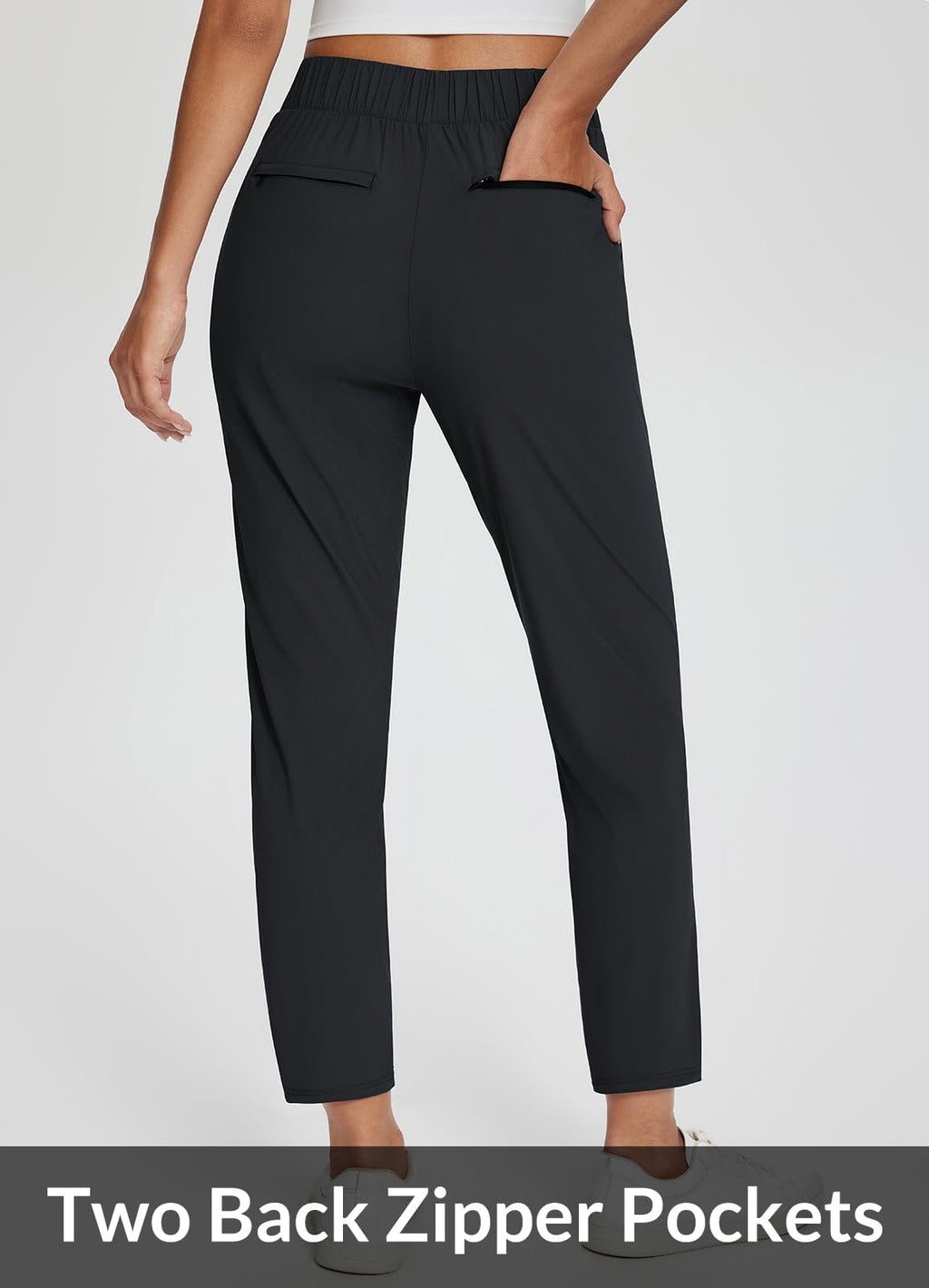 baleaf Women's Travel Pants Lightweight Stretch with Zip Pockets Black M