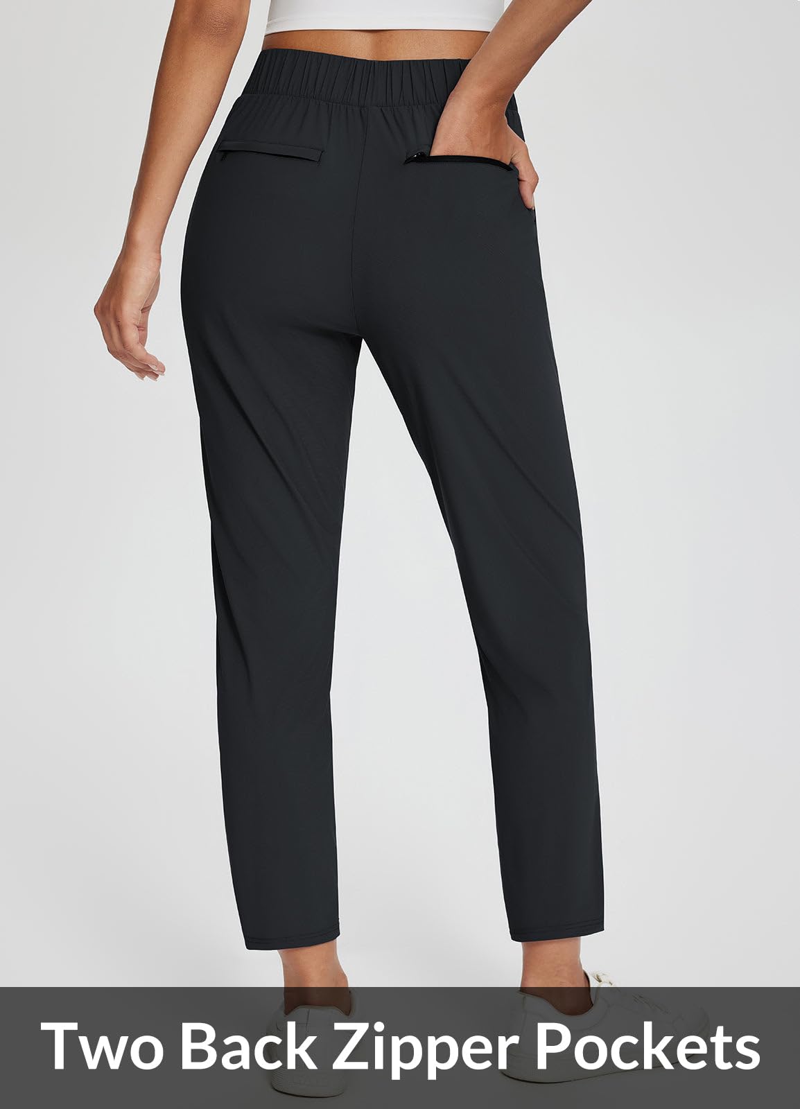 baleaf Women's Travel Pants Lightweight Stretch with Zip Pockets Black M
