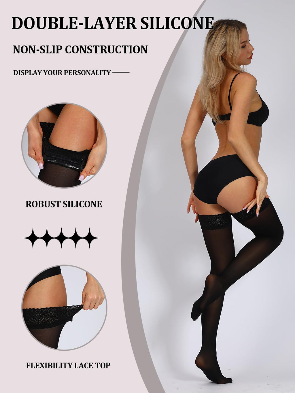 MERYLURE 60D Semi Sheer Thigh High Stockings for Women Lace Top Stay Up Lingerie Pantyhose Hold Up Nylon