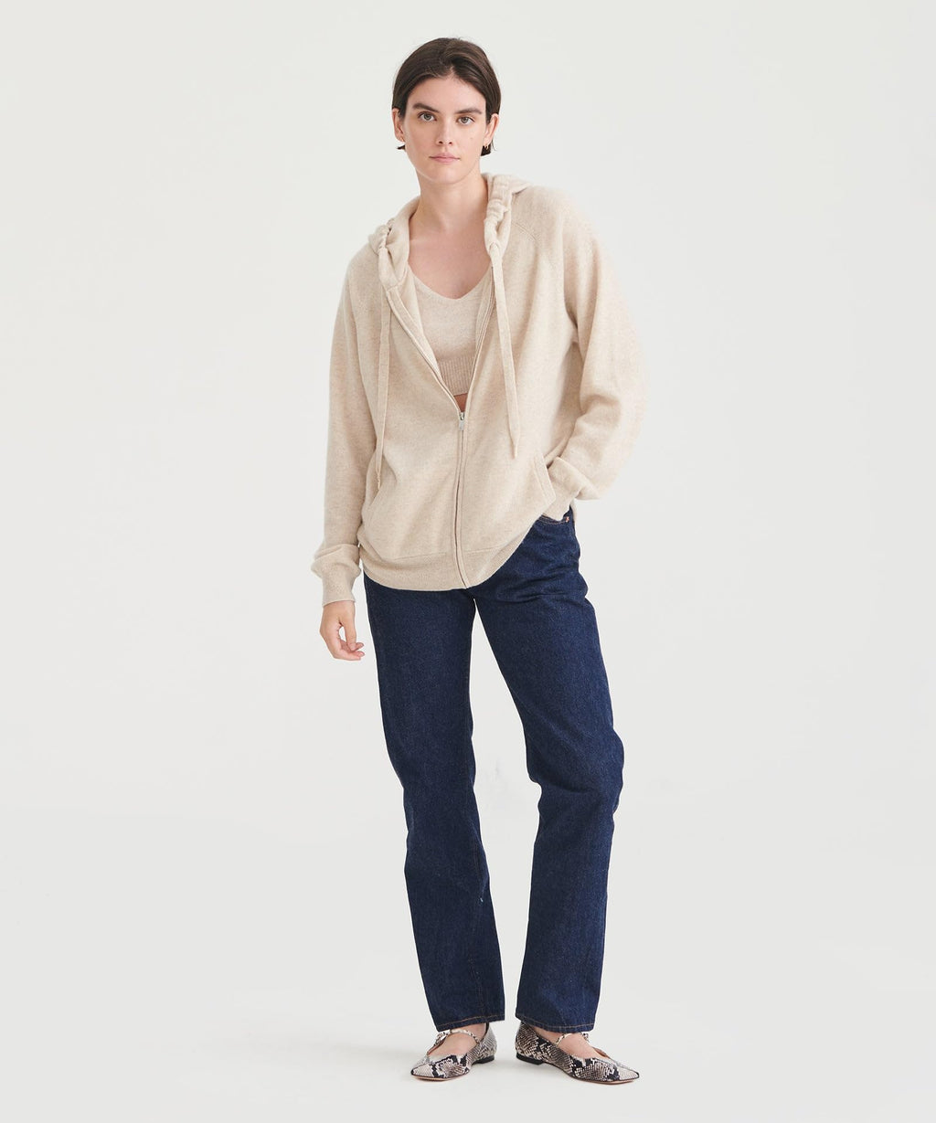 NAADAM Cashmere Zip Up Hoodie, Oatmeal, M