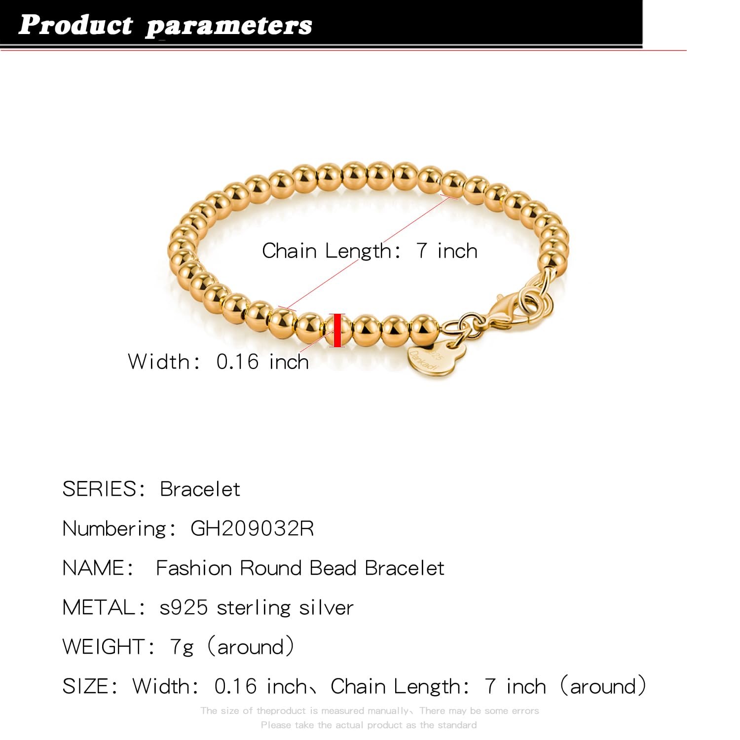 H&Beautimer 925 Sterling Silver 4-10MM Ball Chain Bracelet For Women's - Italian Handmade Bead Chain Bracelet 5''5.7''6.3''6.7''7.5''8''8.3''8.5''9 Inch Rose Gold Party Jewelry (4MM Gold, 5 inches)