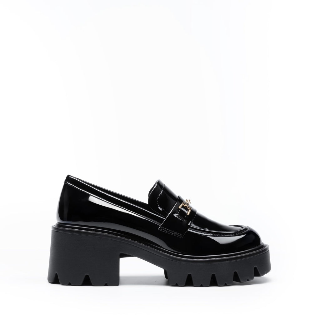 DREAM PAIRS Women Loafers Platform Chunky Heel Slip On Lug Sole Casual Dressy Office Business Shoes,Size 8.5,Black-Pat,DWUMLS2534