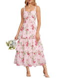 Women's Wedding Guest Dresses Maxi Floral Dress Summer Ruffle Long Corset Milkmaid Dress Pink Rose Size 16