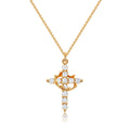 Robaice Gold Cross Necklace for Women, 14K Gold Plated Crown Cross Pendant Necklace Cross Necklaces Faith Jewelry First Communion Necklace, Gold