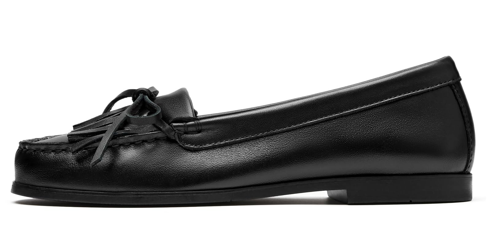 Journey West Women's Comfortable Soft Sheepskin Leather Loafers, Lightweight Tassel & Bow Slip On Flats, Premium Business Casual Driving Shoes Black US 9.5