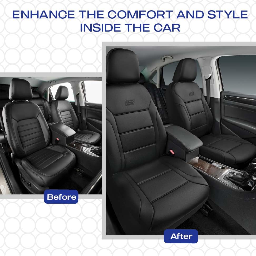 Skechers Memory Foam Car Seat Covers, Lycra Fabric Seat Cover, Car Seat Covers Front Seats Airbag Compatible, Automotive Comfort Protection for Most Cars, Trucks, SUVs, Black