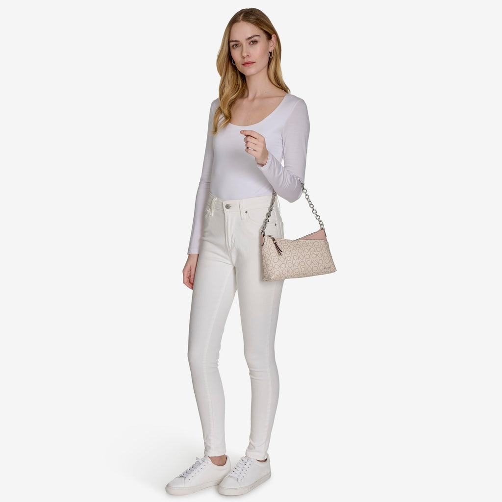 Calvin Klein Zoe Top Zip Chain Crossbody, Blossom Combo Logo, One Size