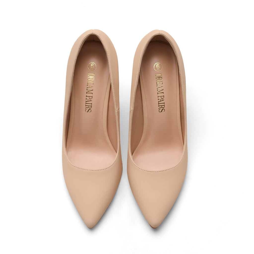 DREAM PAIRS Women's Closed Toe High Heels Dress Pointed Toe Wedding Pump Shoes,Size 7.5,Nude/Nubuck