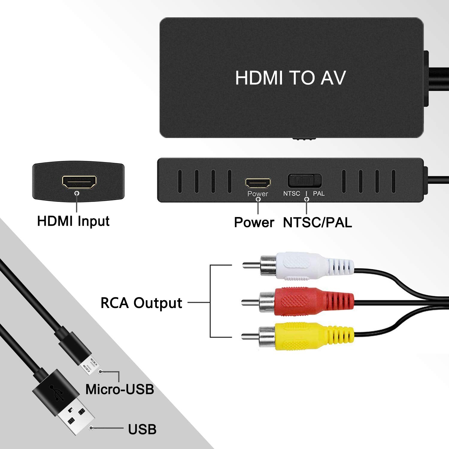 Dingsun HDMI to RCA Converter Adapter HDMI to Older TV Adapter for Apple TV, Roku, Fire Stick, DVD, Blu-ray Player ect.
