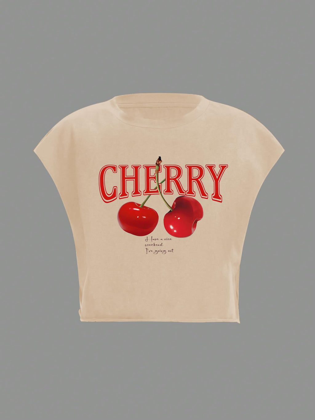 WDIRARA Women's Plus Size Cherry Letter Graphic T-Shirts Crew Neck Dolman Sleeve Crop Top Apricot X-Large Plus