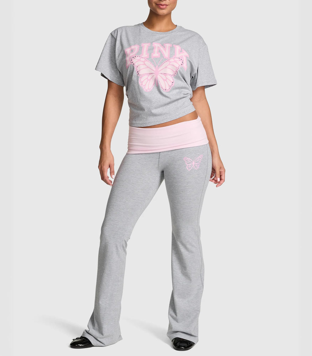 Victoria's Secret Pink | Elle All-Day Cotton™ Foldover Flare Leggings, Medium Heather Grey, M