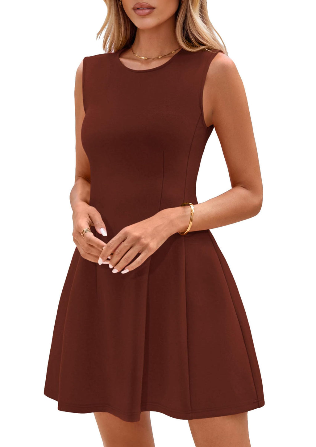 PRETTYGARDEN Summer Dresses for Women 2026 Elegant Classy Spring A Line Business Casual Work Graduation Cocktail Short Dress (Brick Red,XX-Large)