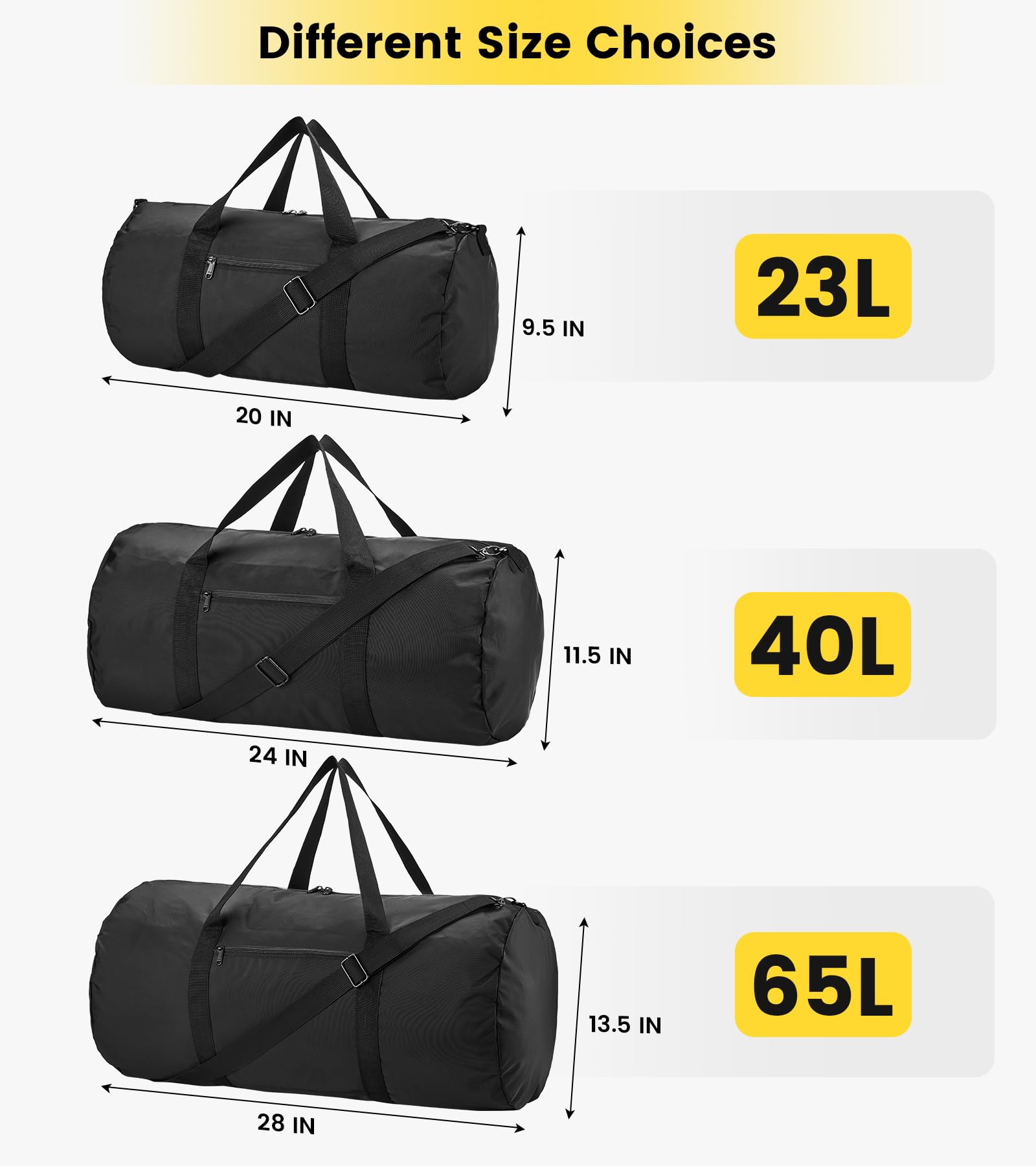 Vorspack Small Duffel Bag 20 Inches Foldable Gym Bag for Men Women Duffle Bag Lightweight with Inner Pocket for Travel Sports - Black