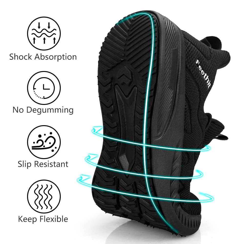 Feethit Mens Slip on Walking Shoes Fashion Lightweight Non Slip Running Sneakers Breathable Comfortable Sneakers for Gym Travel Work All Black 10