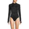 Lands' End Womens Tugless Mock Neck Long Sleeve Zip Front Standard Leg One Piece Swimsuit Black Regular 2