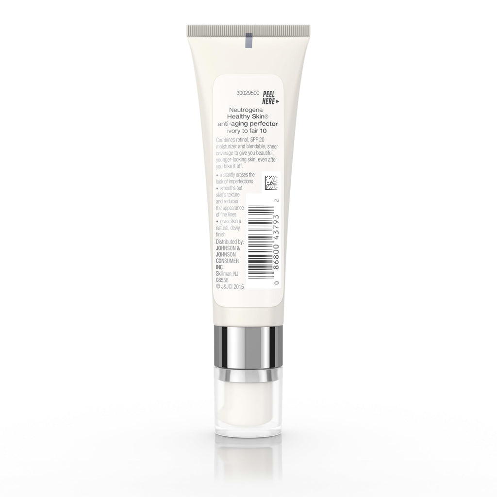 Neutrogena Healthy Skin Anti-Aging Perfector Tinted Facial Moisturizer and Retinol Treatment with Broad Spectrum SPF 20 Sunscreen with Titanium Dioxide, 10 Ivory to Fair, 1 fl. oz