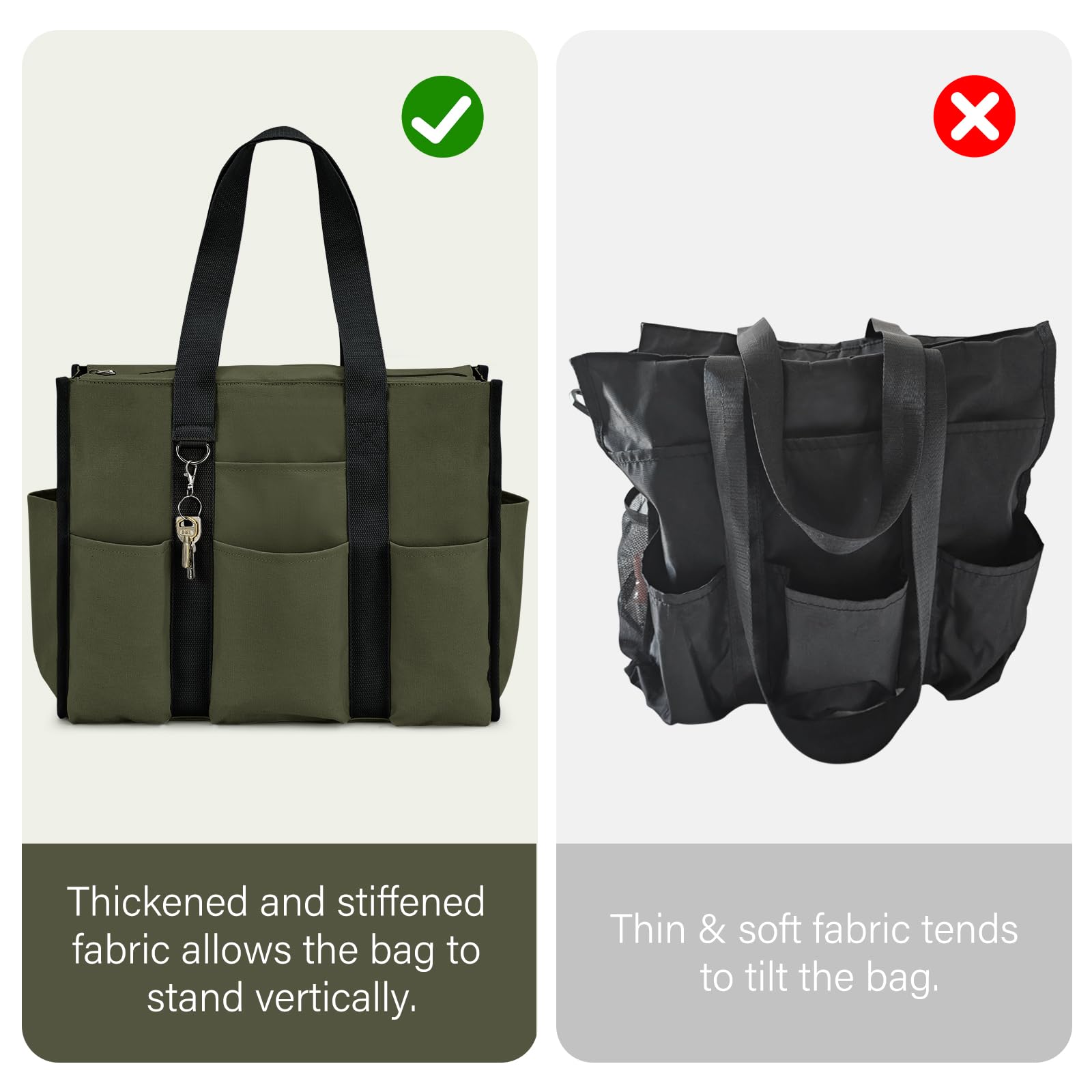 Becokan Large Tote Bag for Women Waterproof with 12 Pockets Top Zipper Closure Utility Teacher Nurse Bags for Work School
