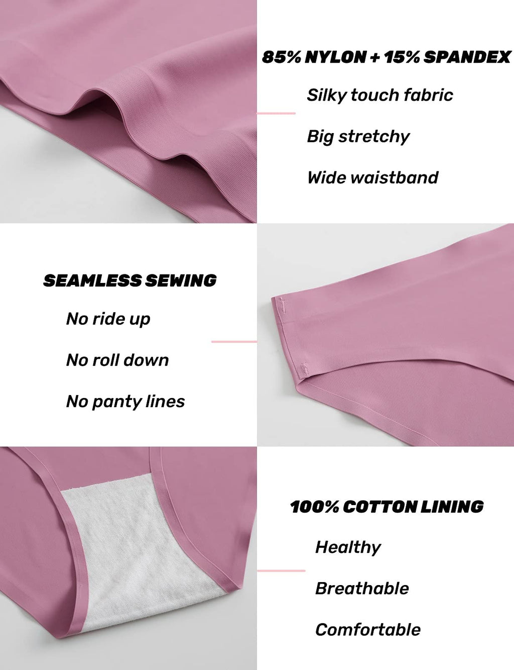 Caterlove Women's Seamless Underwear No Show Stretch Bikini Panties Silky Invisible Hipster 6 Pack (A, Small)