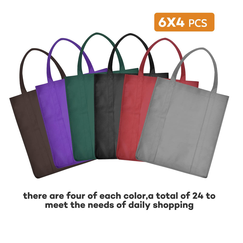 JERIA 24-Pack Reusable Grocery Bags，Large Washable Foldable Shopping Bags，Heavy Duty Tote Bags with Reinforced Handles