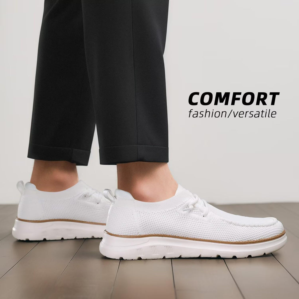 Mens Boat Loafers Slip-on Casual Mesh Walking Shoes Business Oxfords Sneakers Work Lightweight Comfortable Soft Sole White
