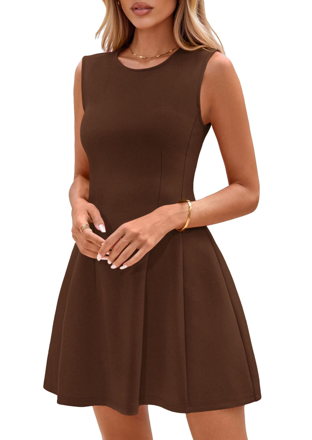 PRETTYGARDEN Summer Dresses for Women 2026 Elegant Classy Spring A Line Business Casual Work Graduation Cocktail Short Dress (Dark Brown,XX-Large)