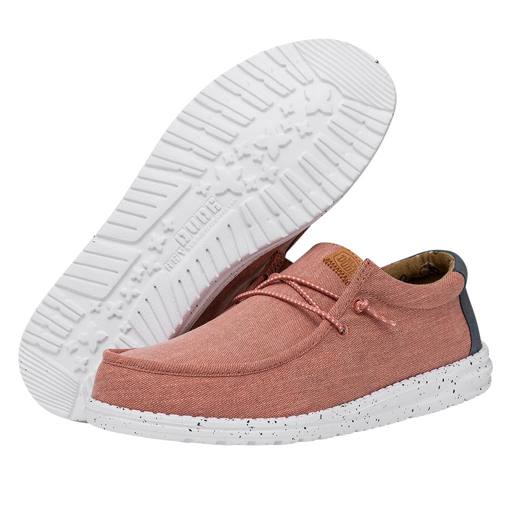 HEYDUDE Men's Wally Washed Canvas, Mens Shoes, Slip-on Loafers, Comfortable & Light-Weight Red