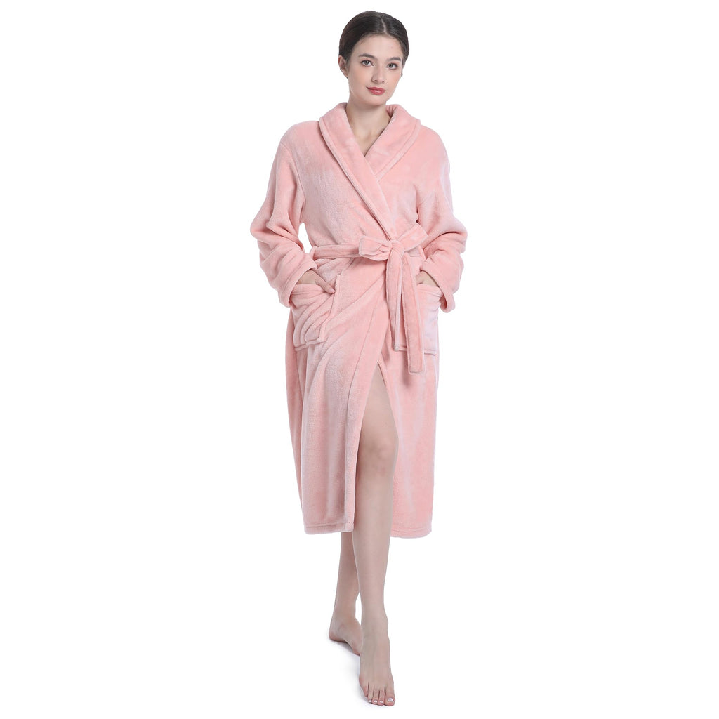 Eonkasp Plush Soft Robes for Women, Premium Fleece Womens Robe Cozy Warm Bathrobe, Light Pink, 2XL-3XL
