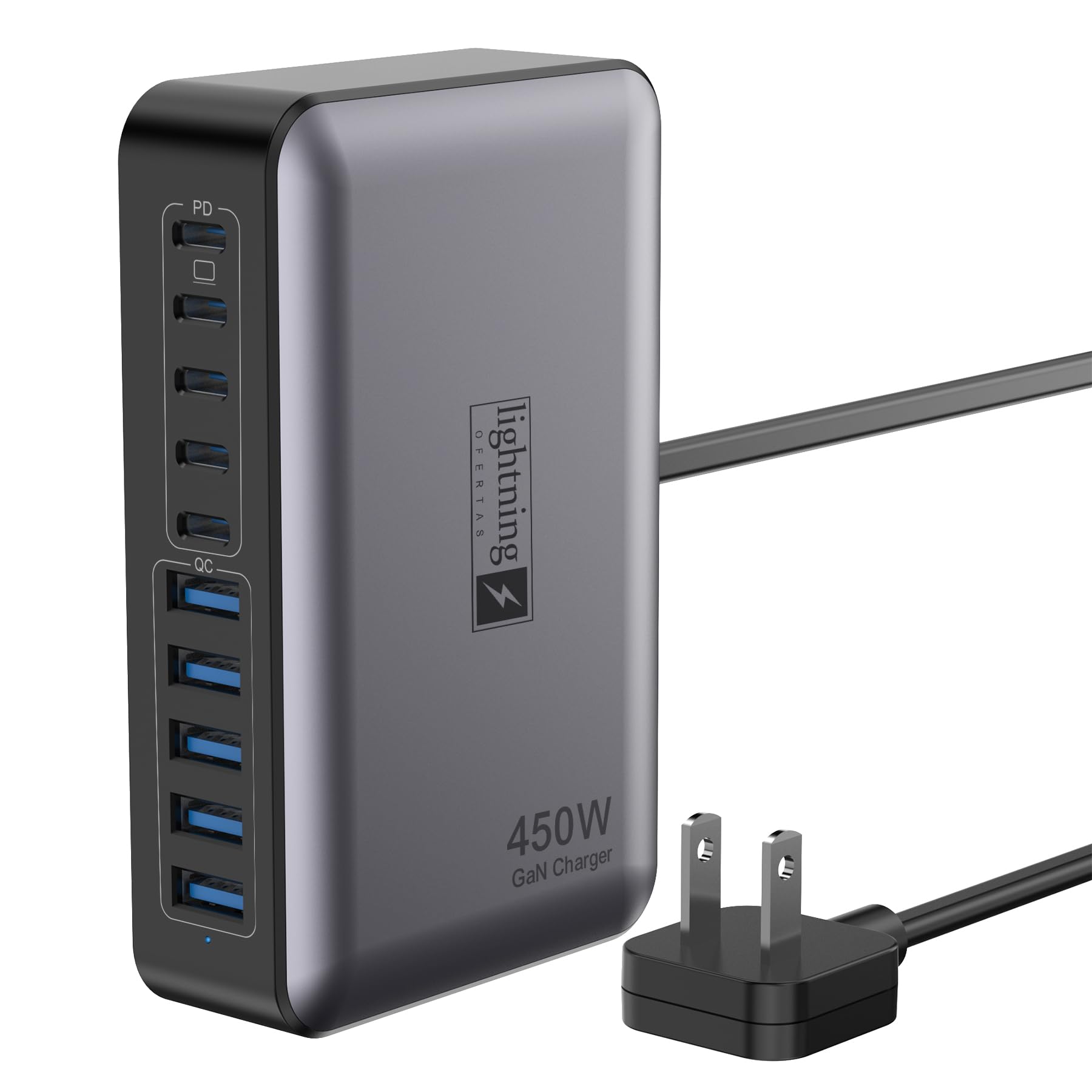 USB C Charger Block 10 Ports, 450W USB Charging Station for Multiple Devices, 5 Type C + 5 USB A GaN PD Charger Hub, Compact Power Brick Super Fast Charging for MacBook, Ipad, iPhone, Samsung